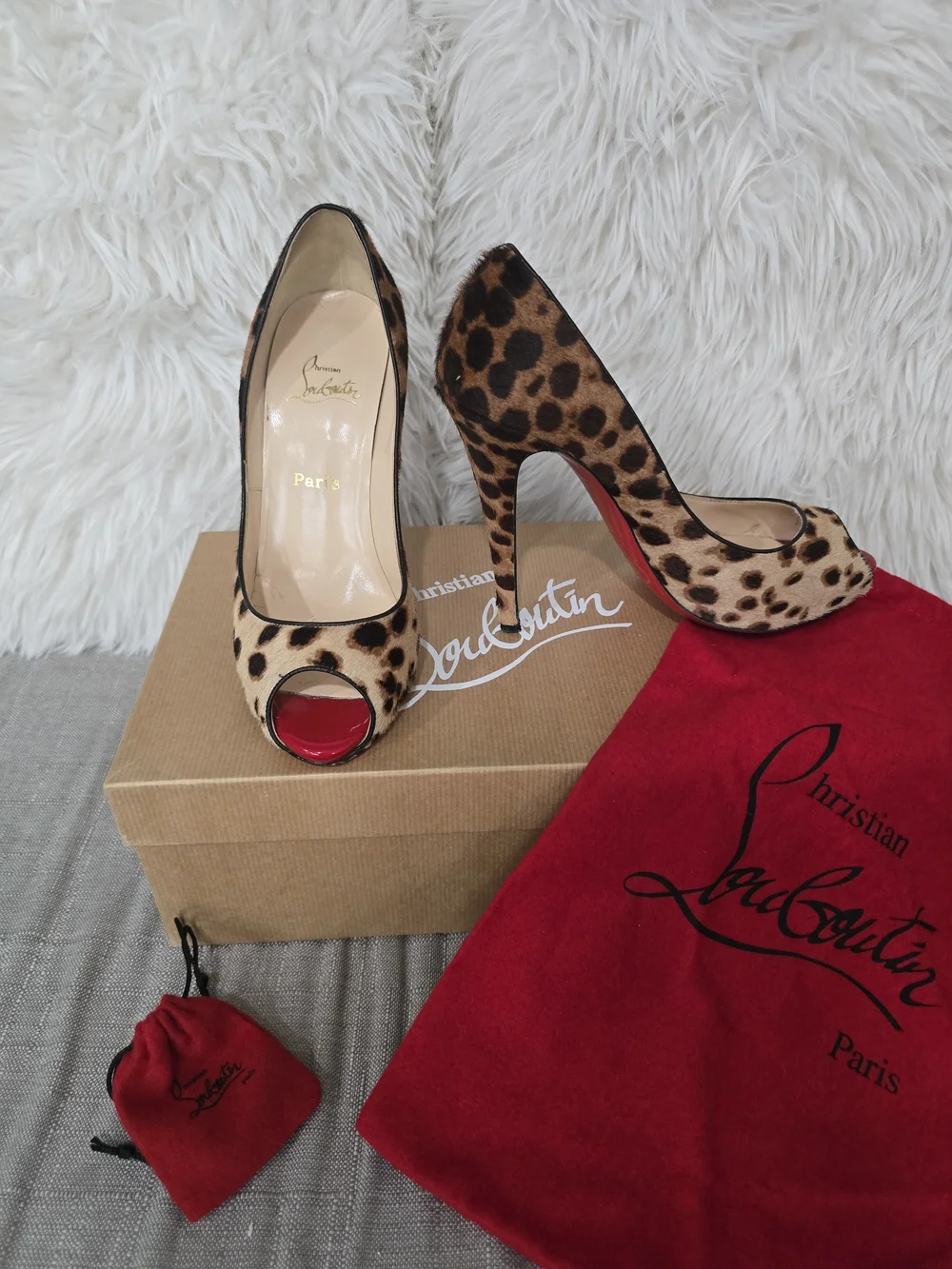 Christian Louboutin Leopard Lady Claude 120 Pony Guepard/Patent Peep-Toe Pumps